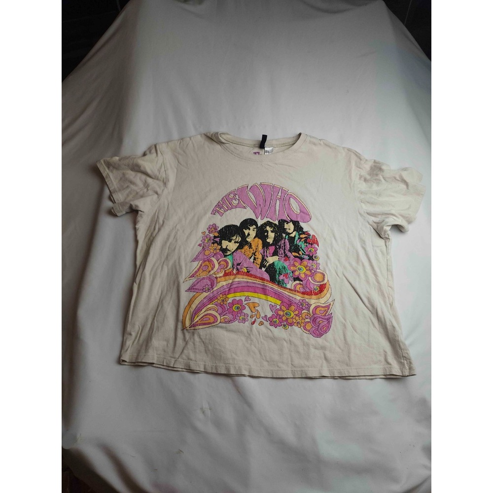 Divided H&M The Who T-Shirt Womens Size XL Beige Knit Band Graphic Tee Cropped